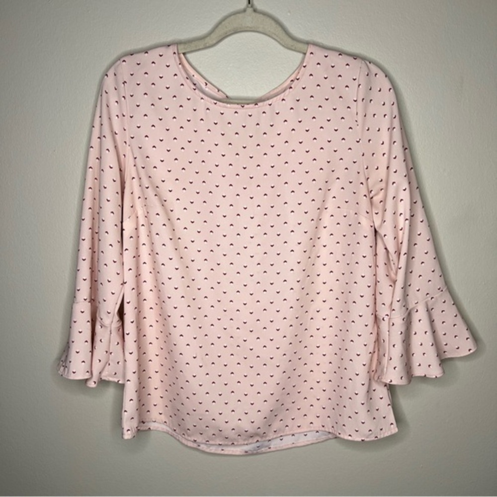 Old Navy Cottage Acorn Print Dainty Feminine Flare Sleeve Blouse Petal Pink